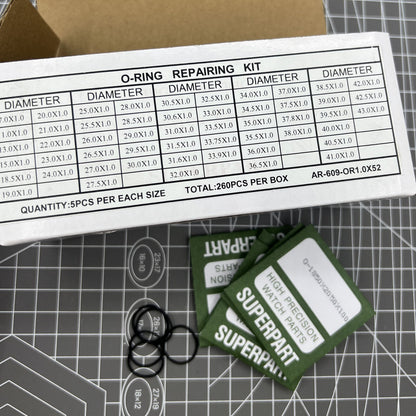 Kit de joints toriques étanches pour fond de montre, épaisseur 1,0 mm, 52 tailles, 260 pièces 