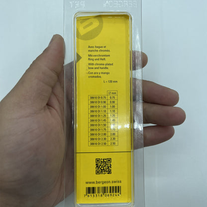 Bergeon 30610 precision barrel arbor holder for 0.90-1.75mm watch barrels, ideal for repair tasks.