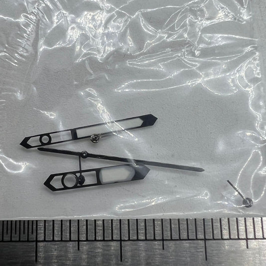 Black trim lume watch hands designed for Ronda 5030.D quartz movement by P1-H5-NO13, ideal for precise timekeeping.