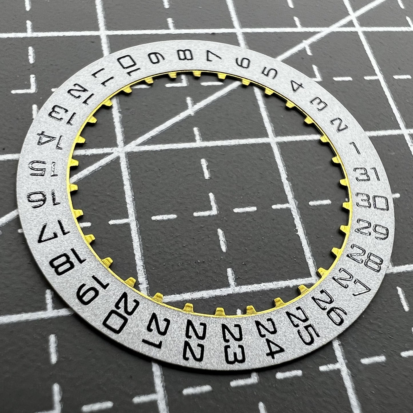 Silver date ring for men's watches compatible with ETA2824 and ETA2892 movements.