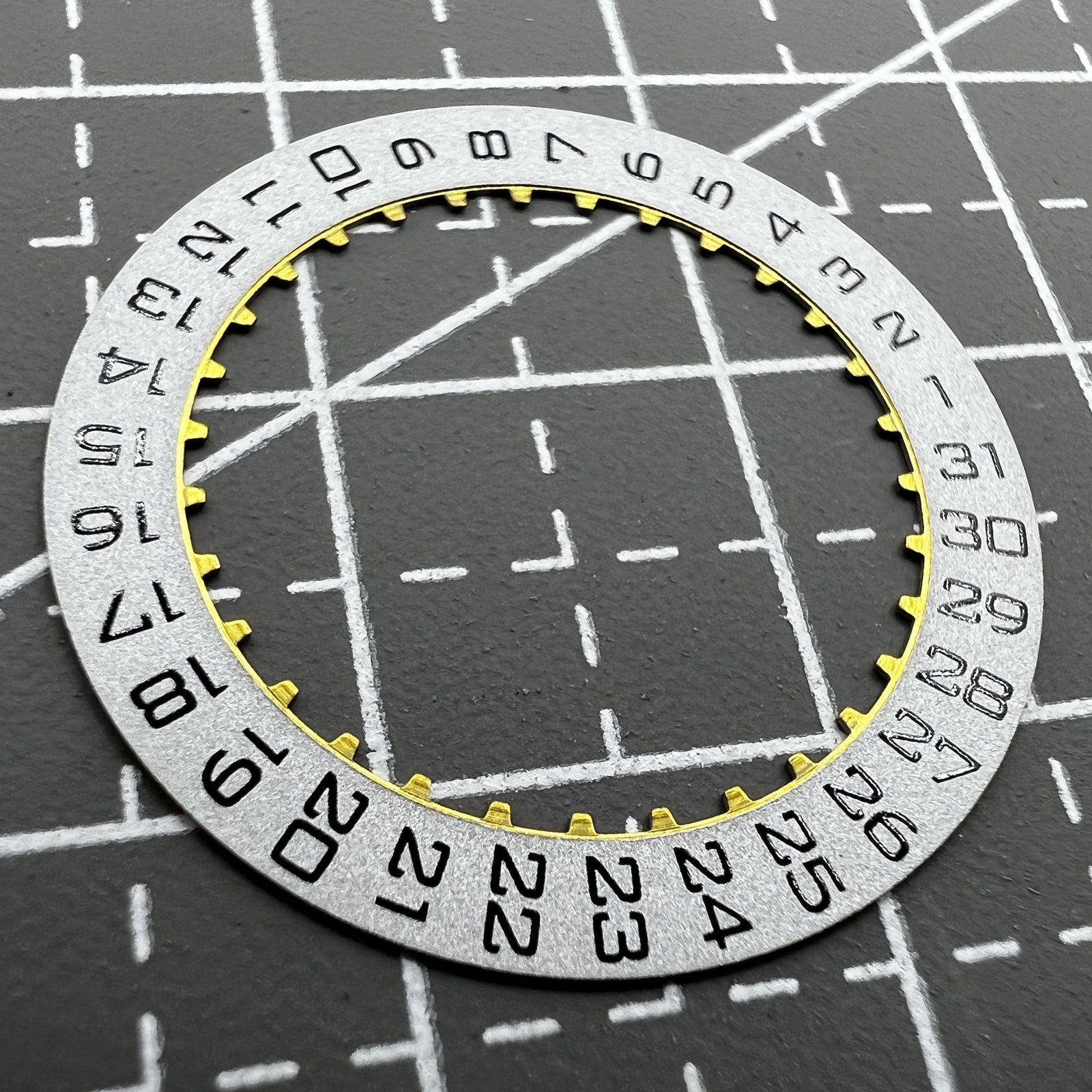 Silver date ring for men's watches compatible with ETA2824 and ETA2892 movements.