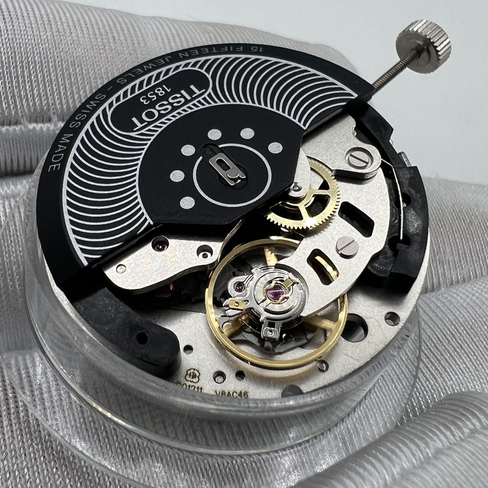 Swiss Made ETA C01.211 chronograph movement with 1853 black dial for watch repair and accessories.