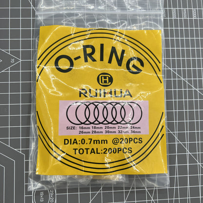 DIA 0.5-0.7mm Thick 200PCS Size16-34mm Waterproof O Ring Kit Watch Back Gasket