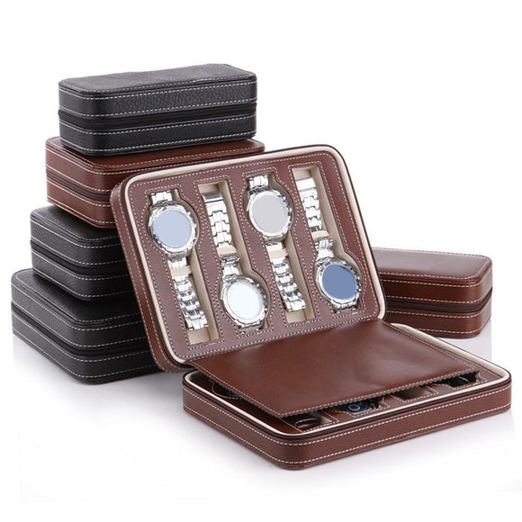 2/4/8 Grids Portable Watch Box Case Organizer PU Leather Zipper Watch Display