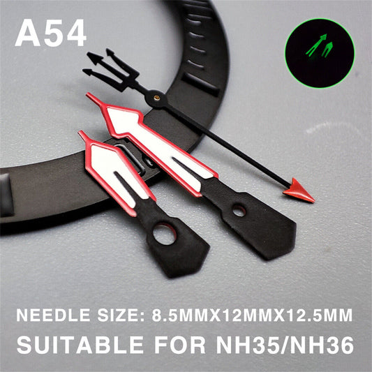 Aiguille de montre 12,5 mm à bordure rouge et pointe verte luminescente peinte en blanc pour NH35 NH36