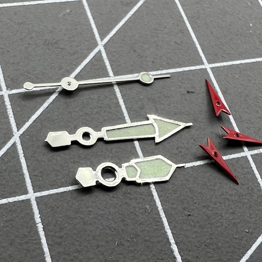 Aiguilles de montre lumineuses vertes avec garniture argentée de 10 mm pour mouvement Miyota 0S60