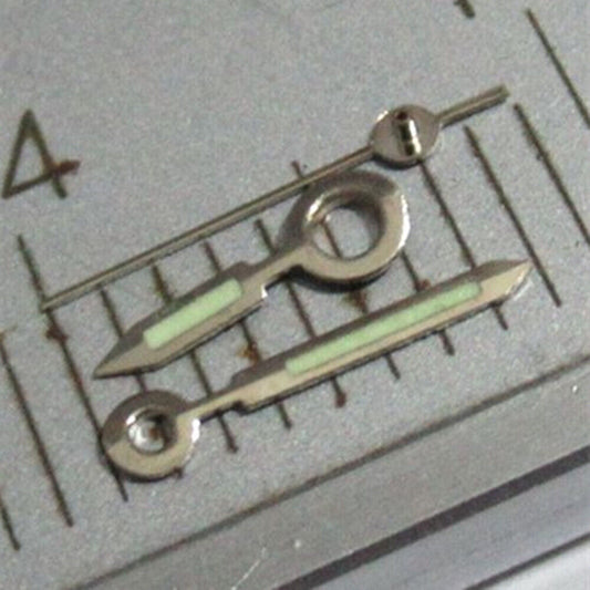 7mm silver-trimmed green luminous watch hands set by Miyota, ideal for 2035 2115 2105 2305 models.