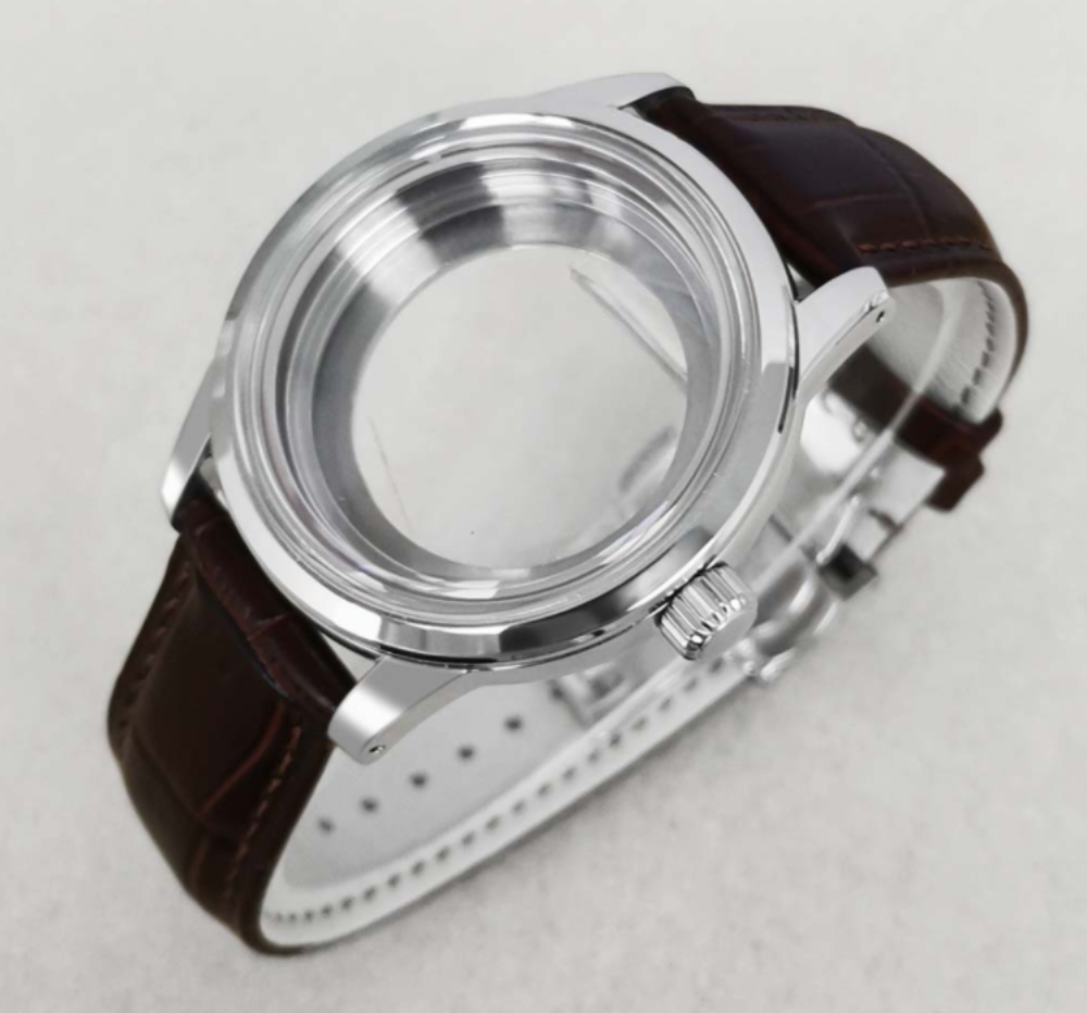 39 mm Edelstahl-Uhrengehäuse mit Schmetterlingsschnalle, Lederarmband für NH35/36