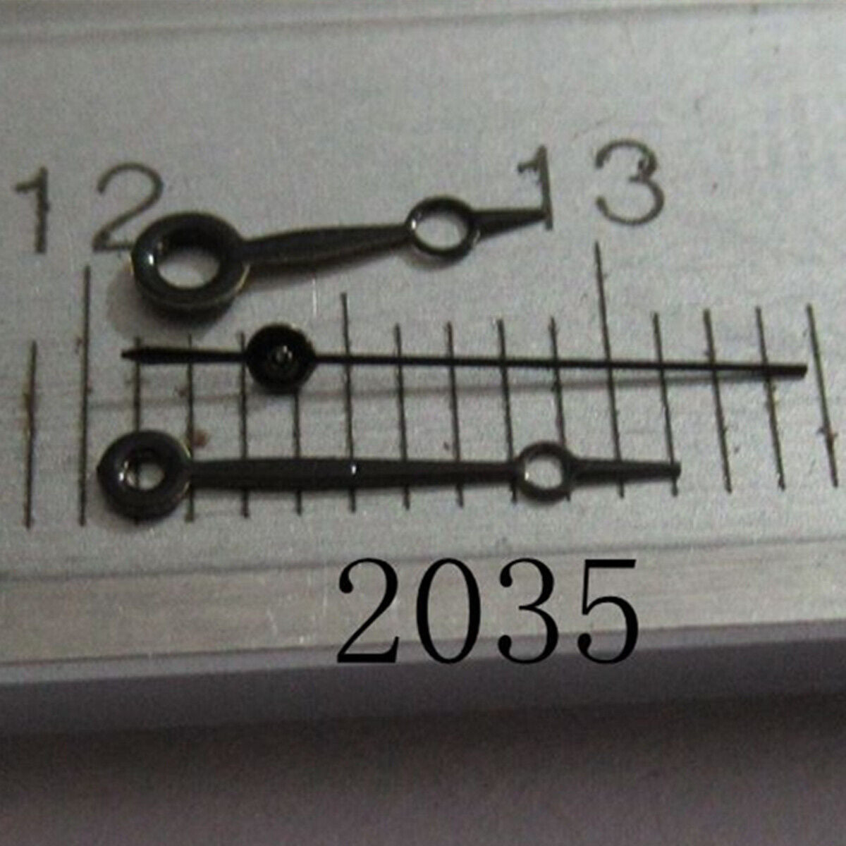 Black painted 9mm watch hands set for Miyota 2035 movement, compatible with 2115, 2105 models.