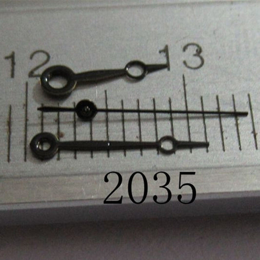 Black painted 9mm watch hands set for Miyota 2035 movement, compatible with 2115, 2105 models.