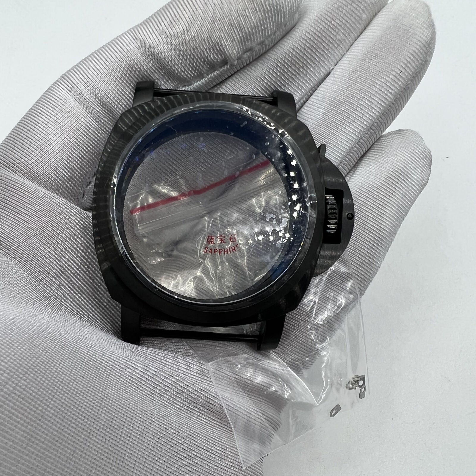 44mm 316L black sapphire watch case for Seagull ST3600, ST3621, ETA 6497, 6498 models. Durable, sleek design.