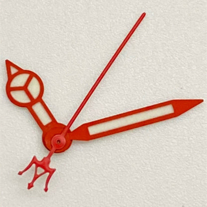Red Fork watch hands with red trim and green lume, compatible with NH35 NH36, for SKX007 SBBN models.