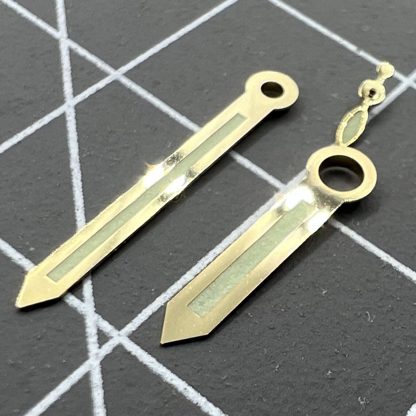 Golden trim green luminous watch hands for ST3600 movement, boosting visibility with stylish design.