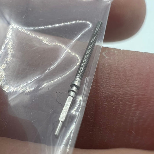 Omega watch winding stem for models 560-565, precision spare part for watch repair.