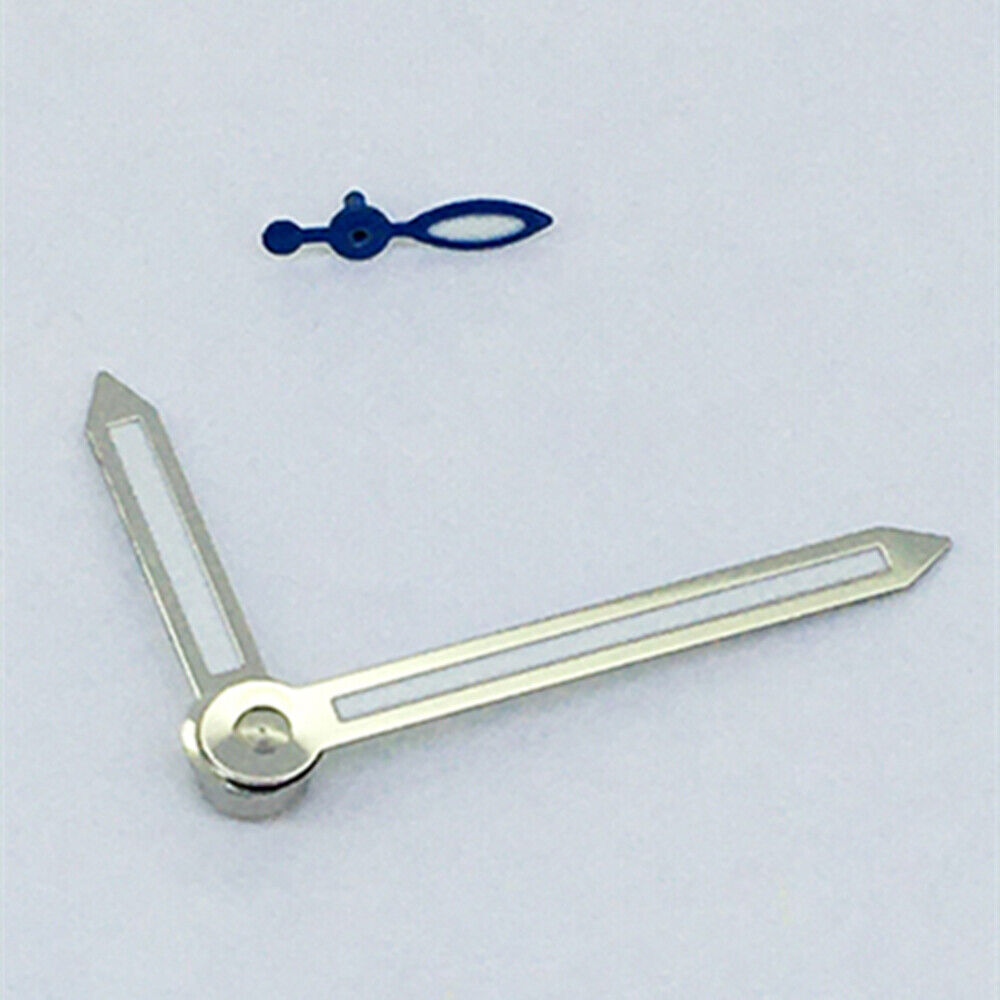 Silver-trim arrow-shaped green lume watch hands for ST3600, ETA6497 mechanical movements.