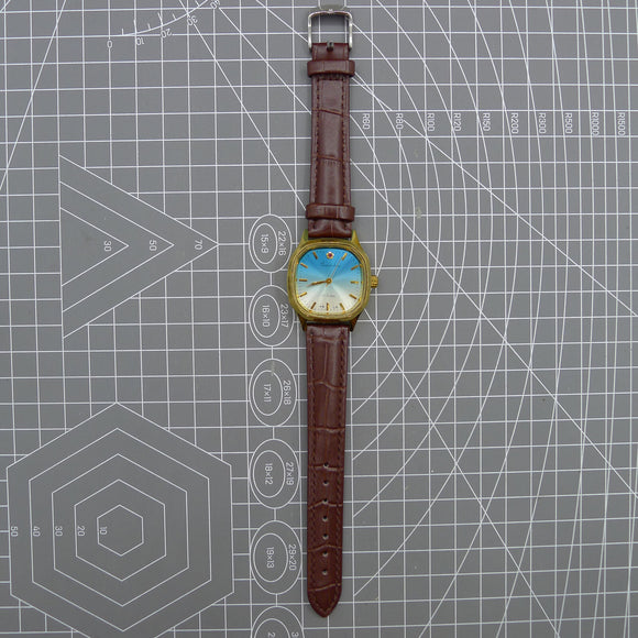 33mm Shanghai Manual Mechanical Watch Golden Nail Blue Dial Square Case 17 Jews