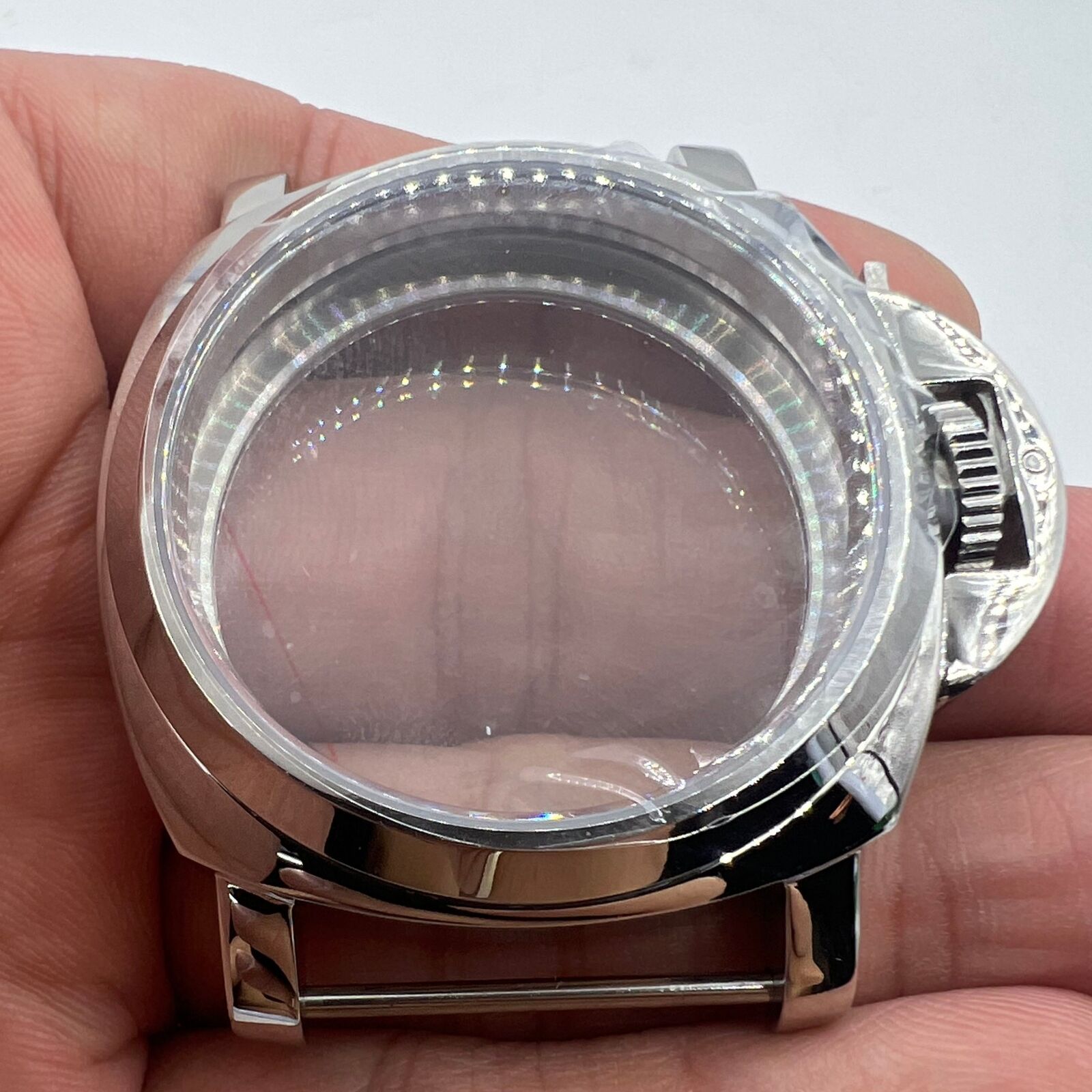 Polished 44MM stainless steel watch case, compatible with ETA6497/6498 and ST3600/ST3620 movements.
