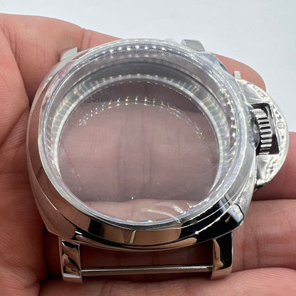 Polished 44MM stainless steel watch case, compatible with ETA6497/6498 and ST3600/ST3620 movements.