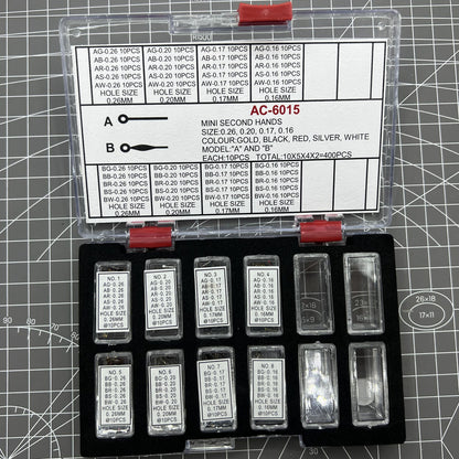 AC-6015 multi-color watch mini second hands in A/B sizes, ideal for precision watch repairs and accessories.