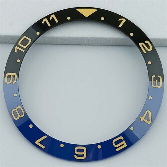 38mm Keramik Slope Schwarz + Blau Ring Weiß/Goldene Schrift GMT Uhr Lünette für SUB