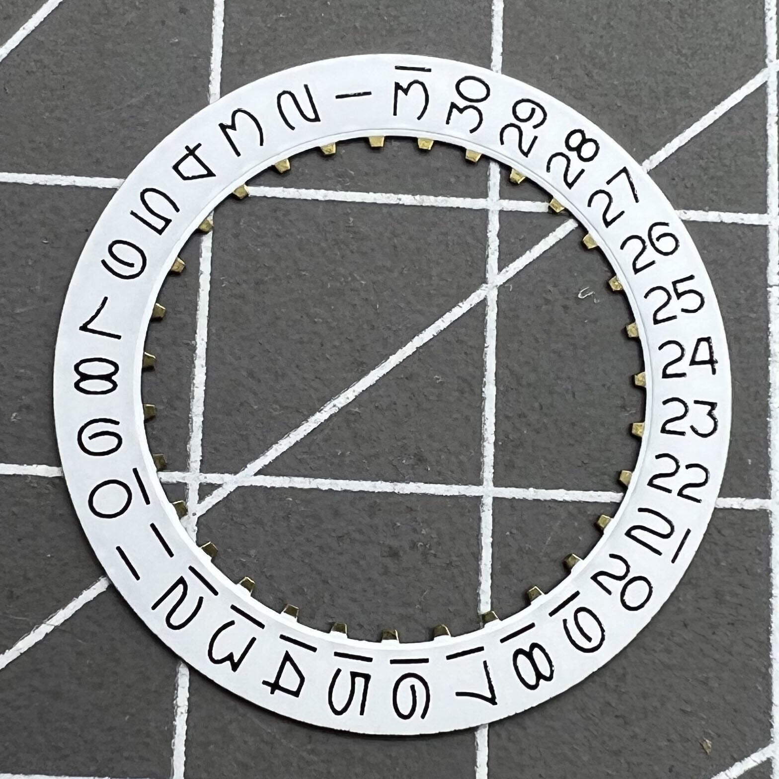 White numeral date disk wheel for ETA2824 movement, Datejust style, precision date@3 display.