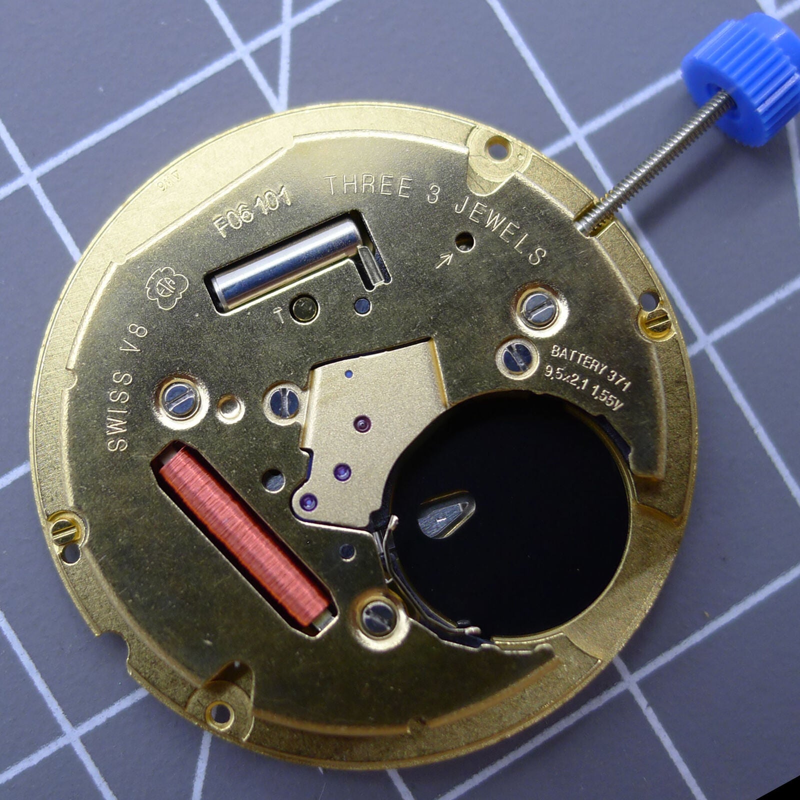 Swiss Made ETA F06.101 quartz watch movement with 2 hands, precise timekeeping for watch repair accessories.