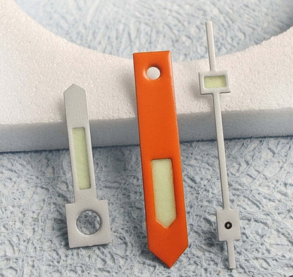 Grünes Lume Vintage Uhrenzeigerset Orange Weiß Akzent für NH34 NH35 NH36 NH38