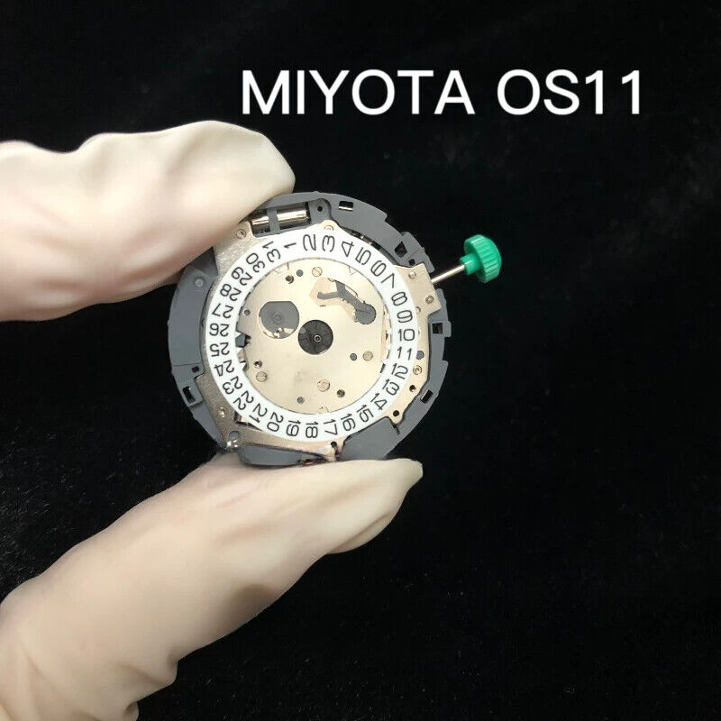 Miyota OS11 quartz watch movement showing date function at 3, 4, and 6 o?clock positions by Original Japan.