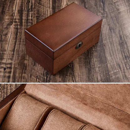 Black wooden watch box organizer with 3 slots, perfect for storing and displaying watches.