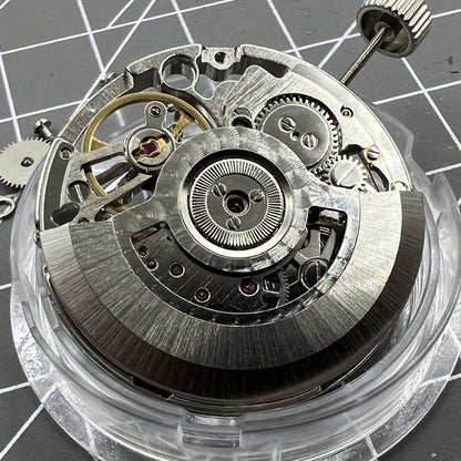 Tianjin Seagull ST25 silver automatic watch movement showcasing 3-hand hollow mechanical design.
