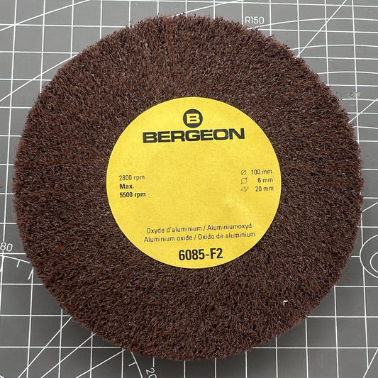 Swiss Bergeon 6085-F2 aluminum oxide polishing brush with fine grain wheels for watch accessory care.