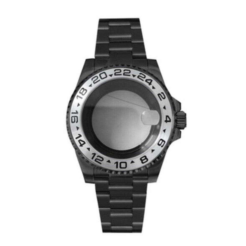 PVD black SUB watch case and strap, 40mm sapphire glass, 5ATM waterproof, compatible with NH35/NH36 movements.