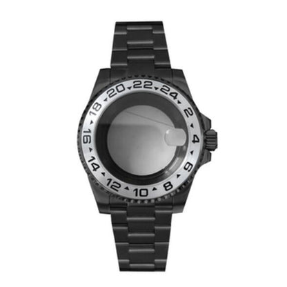PVD black SUB watch case and strap, 40mm sapphire glass, 5ATM waterproof, compatible with NH35/NH36 movements.
