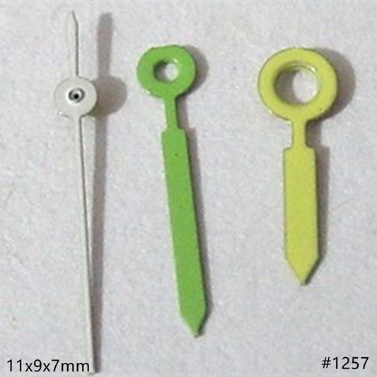 Green Arrow style watch hands set for Miyota 2035 2115 2105 2305 movements, sleek design.
