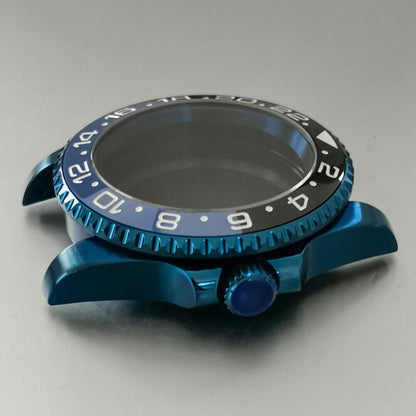 40MM Blue Flat Mirror/Magnifying Glass Watch Case for NH35/NH36 Movement