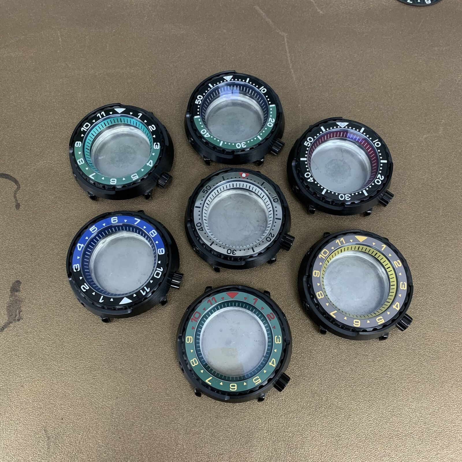 45mm PVD black stainless steel watch case with ceramic ring and mineral glass for NH35 movement.