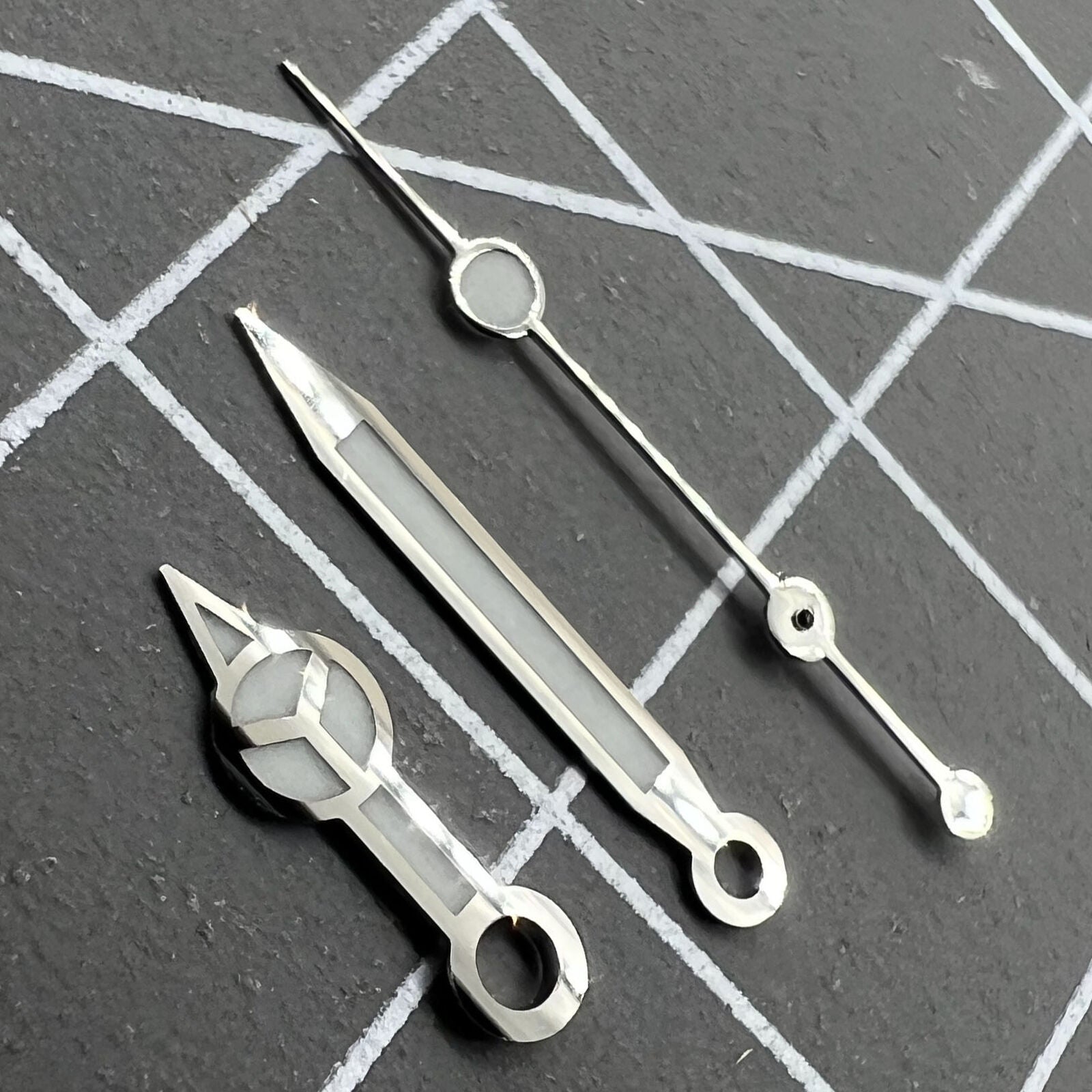 Luminous watch hands set for RLX 3135 movement with hour, minute, and second hands by Luminous.