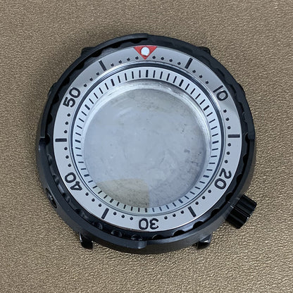 45mm PVD black stainless steel watch case with ceramic ring and mineral glass for NH35 movement.