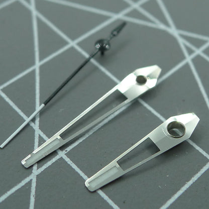 Green luminous watch hands with silver trim, designed for China Made 8215/2813 Miyota 8N24 movements, ideal for precise timekeeping.