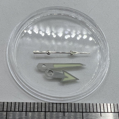 Uhrzeiger, grüne Leuchtmasse, Pfeilform, silberner Rand, 12 mm, für Miyota NH35/NH36/NH38