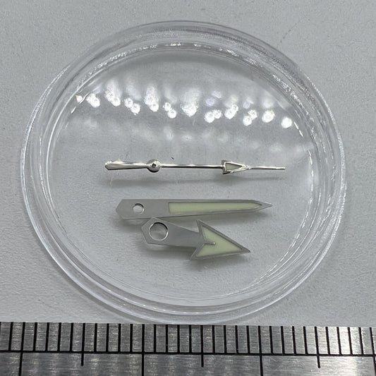 Uhrzeiger, grüne Leuchtmasse, Pfeilform, silberner Rand, 12 mm, für Miyota NH35/NH36/NH38