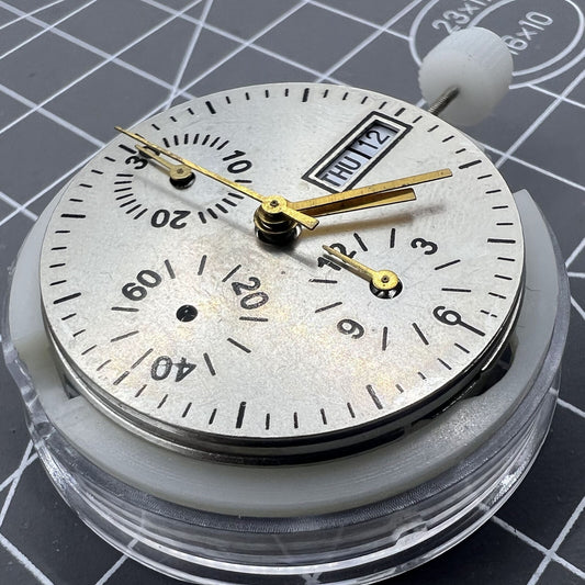 China Made 7750 automatic chronograph movement with day-date at 3 o?clock, precision watch accessory component.