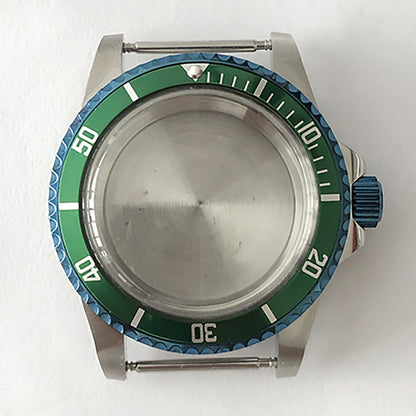Blue retro 39.5mm stainless steel watch case with acrylic mirror, compatible with NH35/NH36 movements.