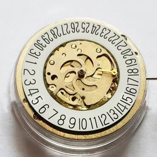 China Made automatic watch with mechanical movement, 3 hands, small second at 3, and date at 6.