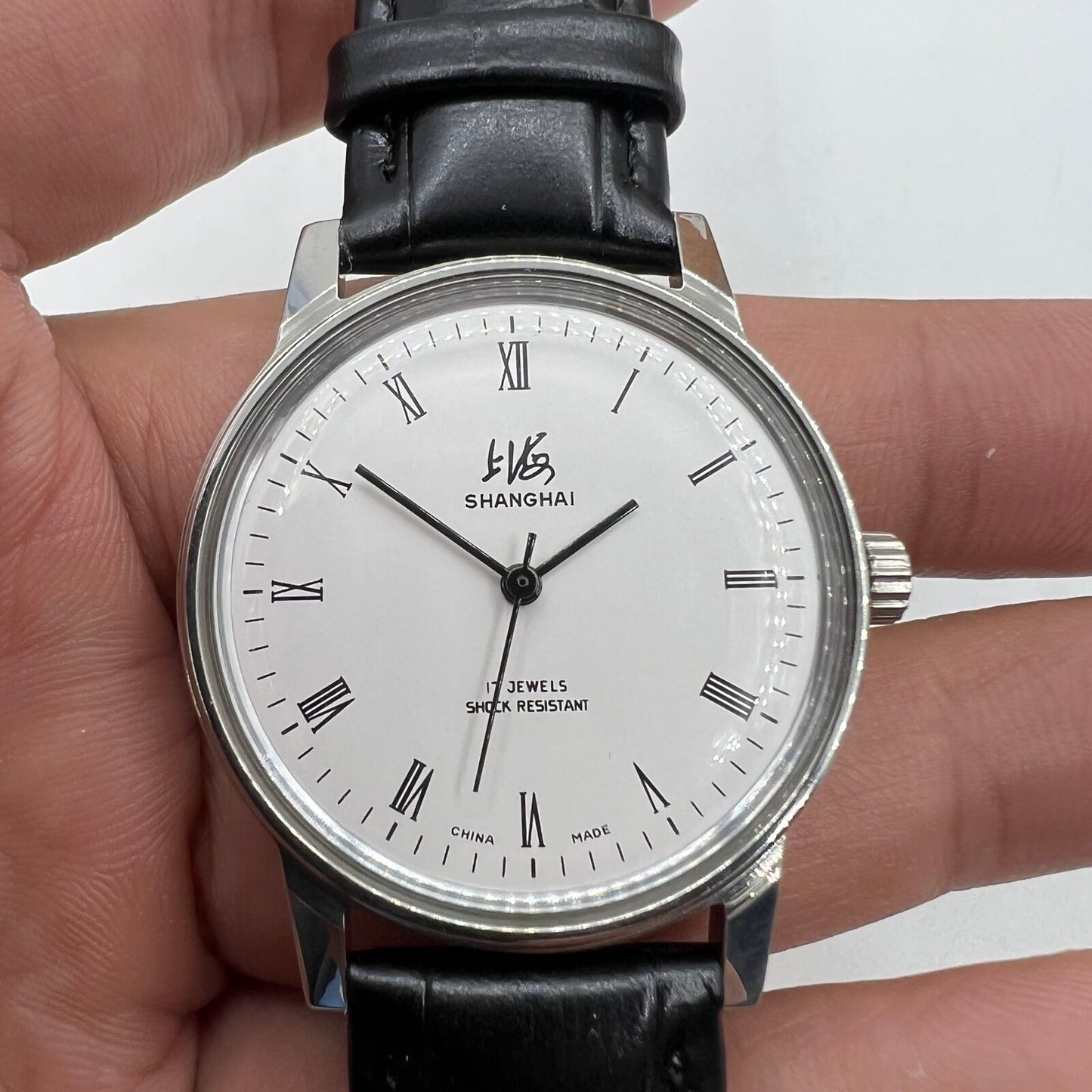 Vintage Shanghai Factory 8120 manual 36mm watch, shock-resistant 17 jewels, classic mechanical timepiece.