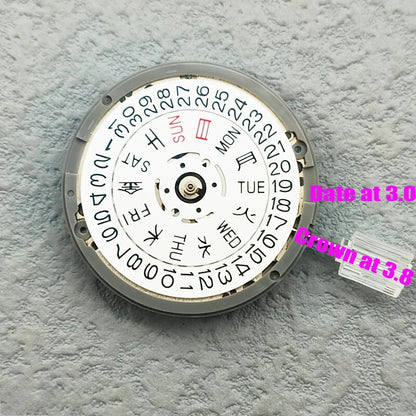 In Japan hergestelltes NH36-Automatikwerk mit japanischem Datumszifferblatt und Krone bei 3,8/3