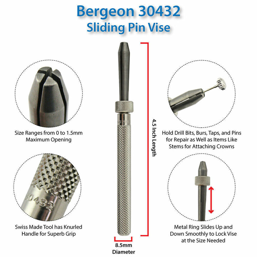 Bergeon 30432 Holder Pin Vice With Slide Lock Holding Drills Broaches
