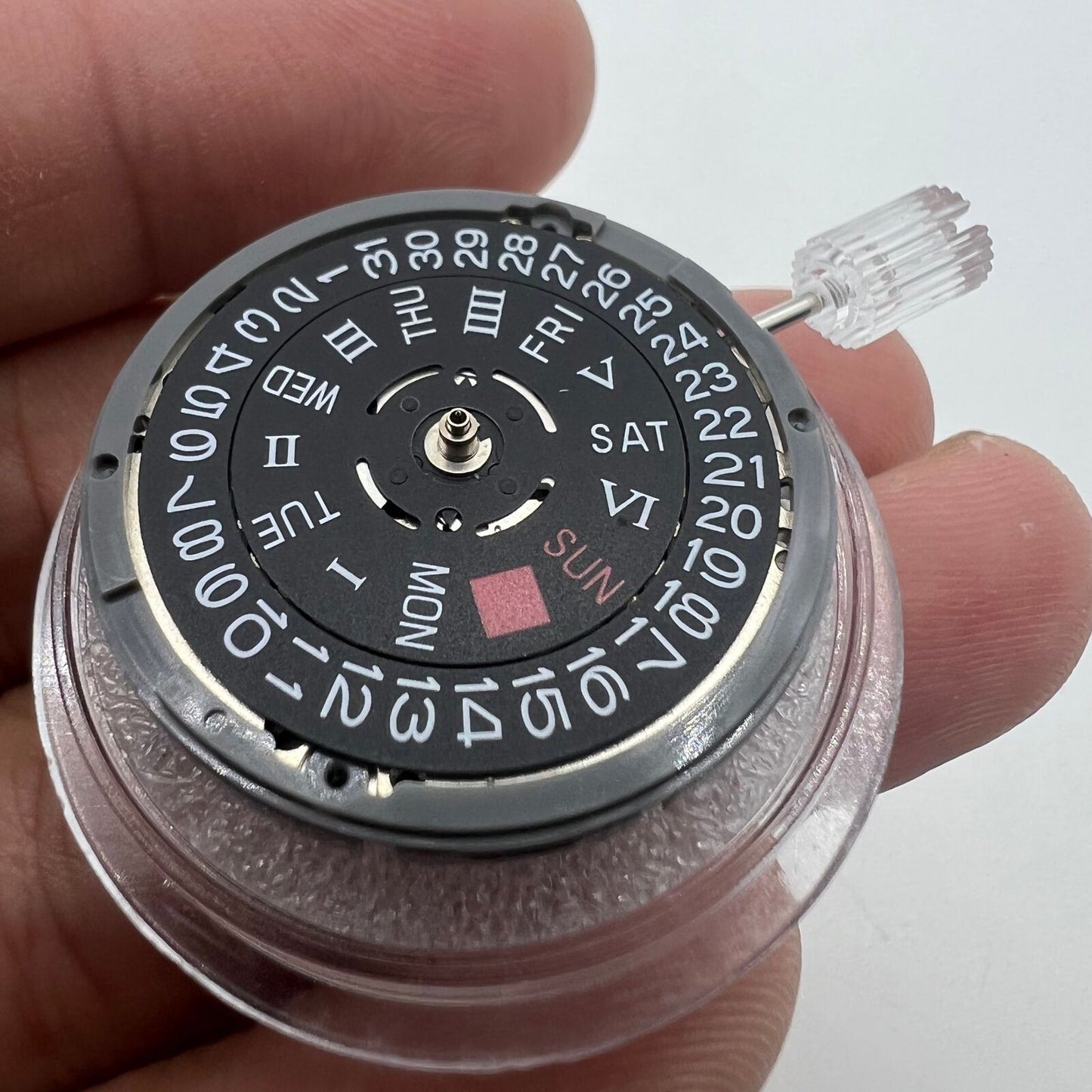 Black NH36 NH36A watch movement with Roman wheel and crown at 3 o'clock, automatic mechanical.