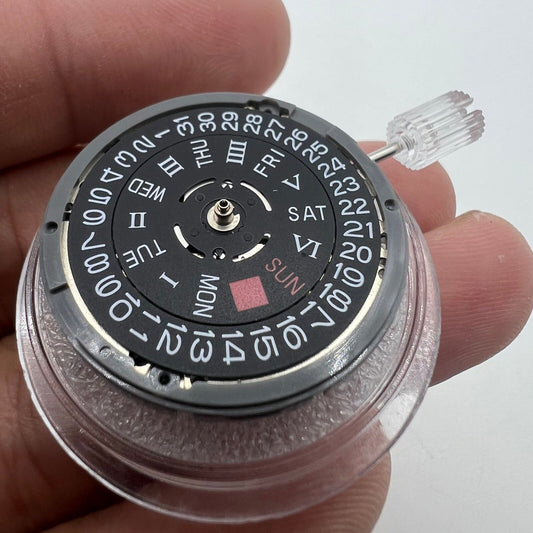 Black NH36 NH36A watch movement with Roman wheel and crown at 3 o'clock, automatic mechanical.