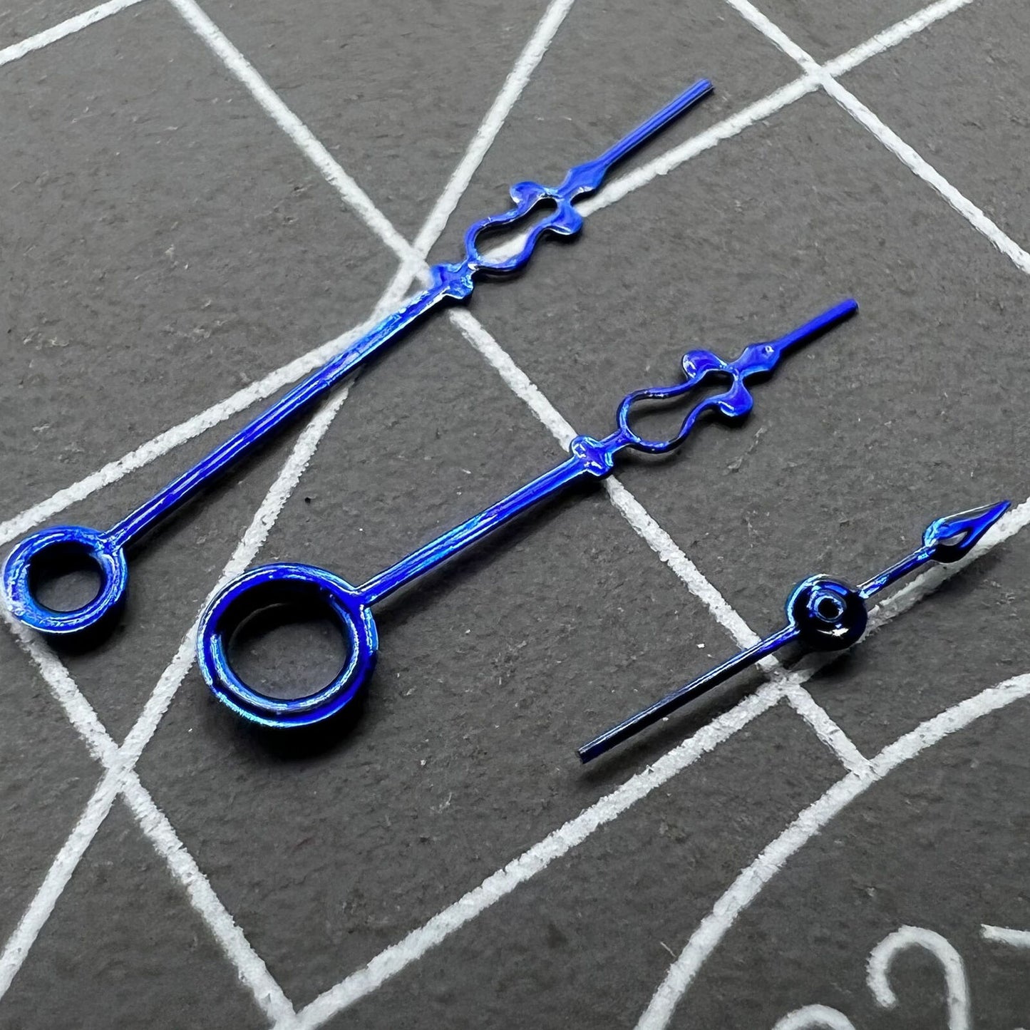 Blue floral watch hands designed for Seagull ST3600/ST3621 and ETA6497/6498 movements, elegant replacement parts.